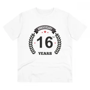 Generic Men's PC Cotton 16th Anniversary Printed T Shirt (Color: White, Thread Count: 180GSM)
