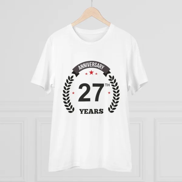Men's PC Cotton 27th Anniversary Printed T Shirt (Color: White, Thread Count: 180GSM) - Image 3