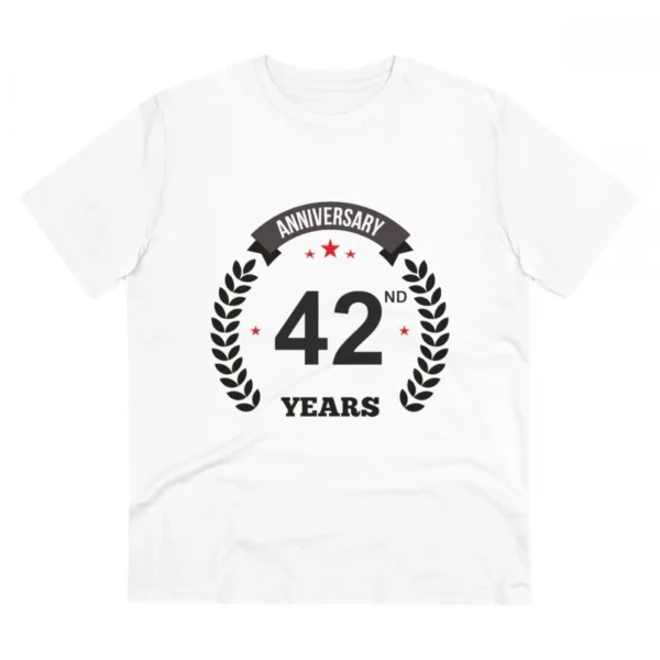 Men's PC Cotton 42nd Anniversary Printed T Shirt (Color: White, Thread Count: 180GSM)