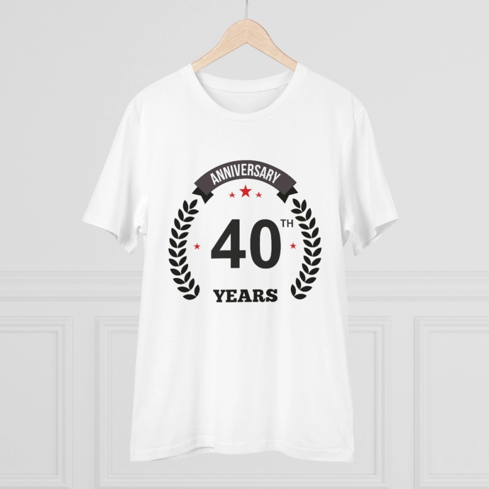 Men's PC Cotton 40th Anniversary Printed T Shirt (Color: White, Thread Count: 180GSM) - Image 3