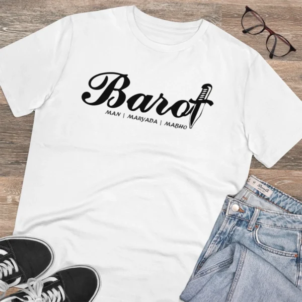 Men's PC Cotton Cast Design Barot Printed T Shirt (Color: White, Thread Count: 180GSM) - Image 4