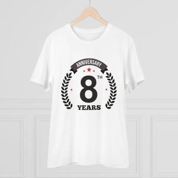 Men's PC Cotton 8th Anniversary Printed T Shirt (Color: White, Thread Count: 180GSM) - Image 3