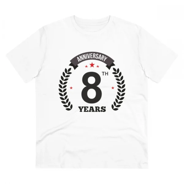 Men's PC Cotton 8th Anniversary Printed T Shirt (Color: White, Thread Count: 180GSM)