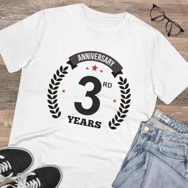 Men's PC Cotton 3rd Anniversary Printed T Shirt (Color: White, Thread Count: 180GSM) - Image 4