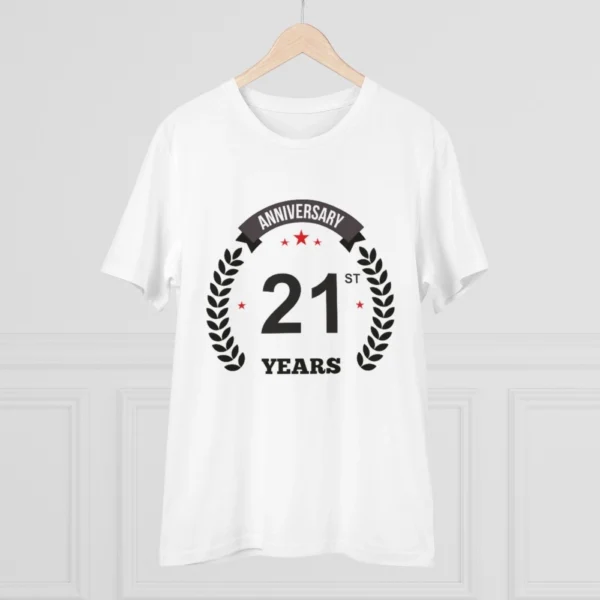 Men's PC Cotton 21st Anniversary Printed T Shirt (Color: White, Thread Count: 180GSM) - Image 3