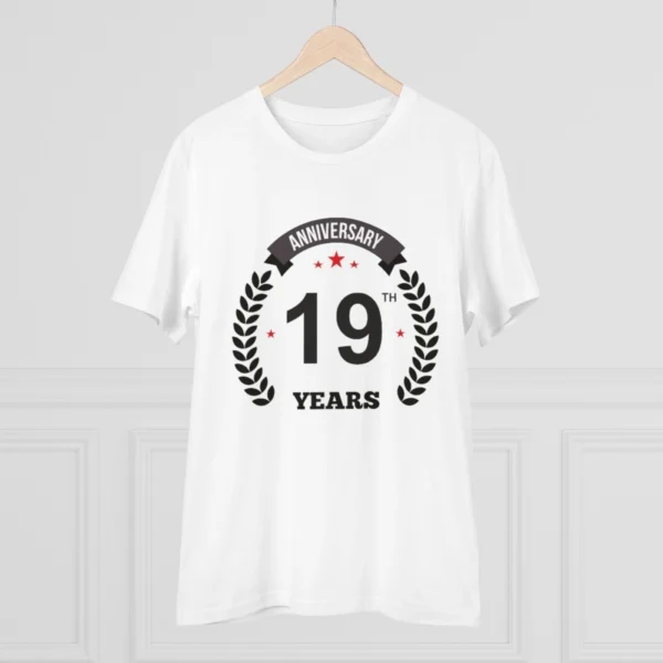 Men's PC Cotton 19th Anniversary Printed T Shirt (Color: White, Thread Count: 180GSM) - Image 3