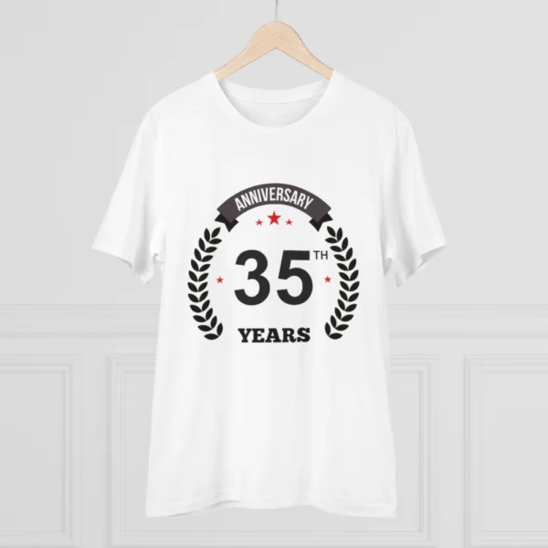 Men's PC Cotton 35th Anniversary Printed T Shirt (Color: White, Thread Count: 180GSM) - Image 3