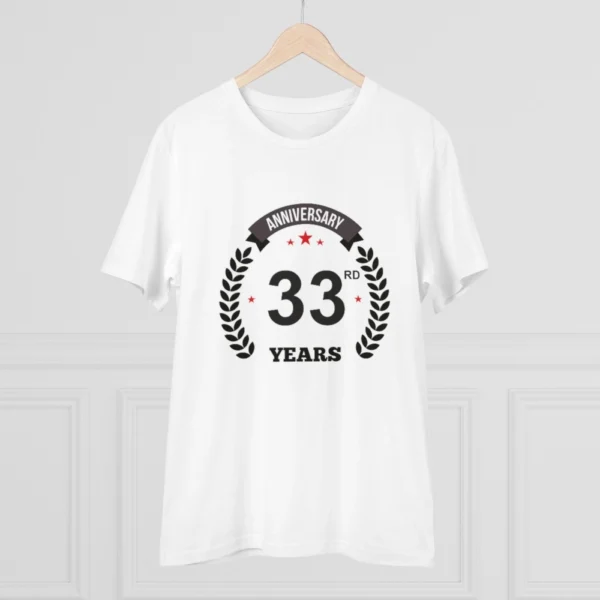 Men's PC Cotton 33rd Anniversary Printed T Shirt (Color: White, Thread Count: 180GSM) - Image 3