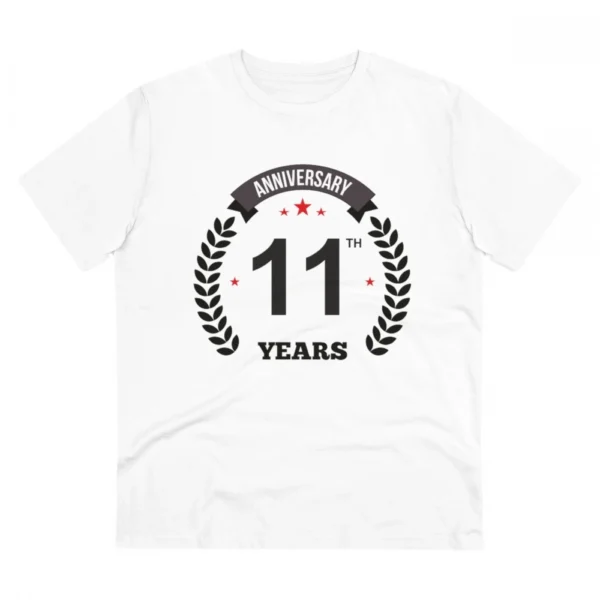 Men's PC Cotton 11th Anniversary Printed T Shirt (Color: White, Thread Count: 180GSM)