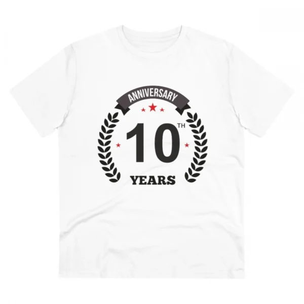 Men's PC Cotton 10th Anniversary Printed T Shirt (Color: White, Thread Count: 180GSM)