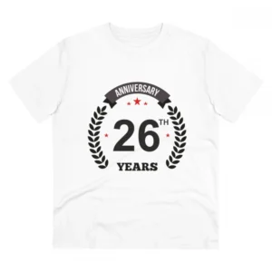 Men's PC Cotton 26th Anniversary Printed T Shirt (Color: White, Thread Count: 180GSM)