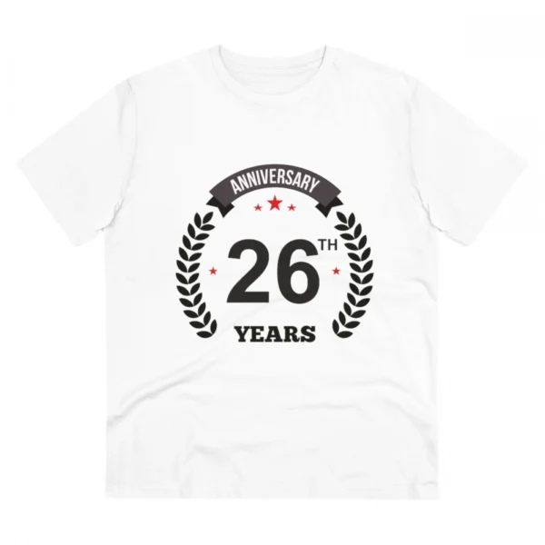 Men's PC Cotton 26th Anniversary Printed T Shirt (Color: White, Thread Count: 180GSM)