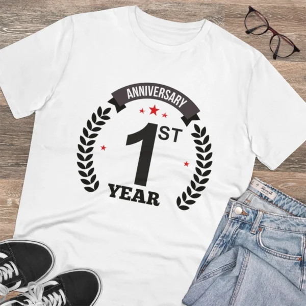 Men's PC Cotton 1st Anniversary Printed T Shirt (Color: White, Thread Count: 180GSM) - Image 4