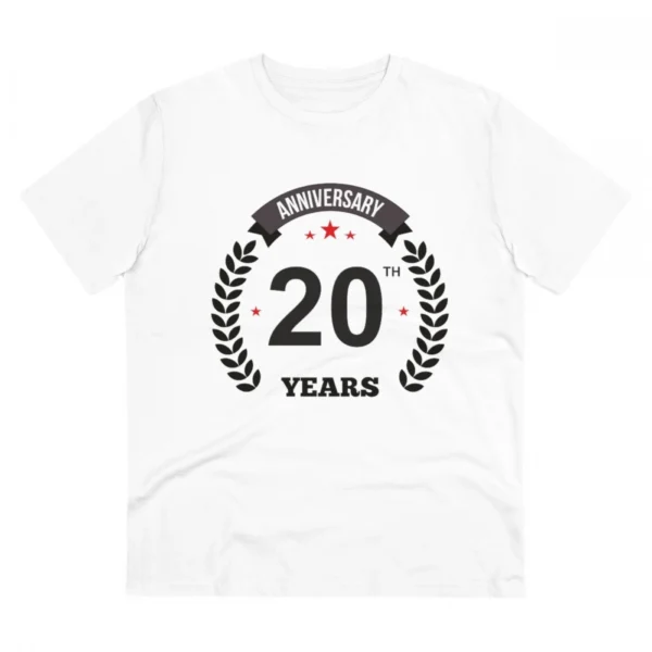 Men's PC Cotton 20th Anniversary Printed T Shirt (Color: White, Thread Count: 180GSM)
