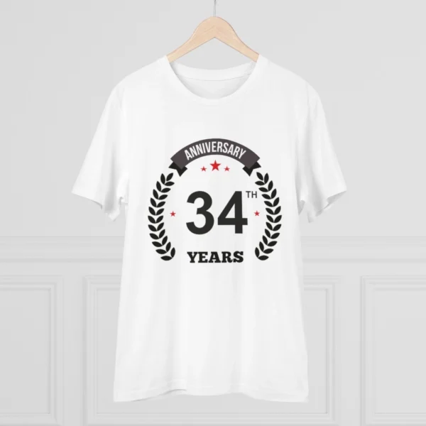 Men's PC Cotton 34th Anniversary Printed T Shirt (Color: White, Thread Count: 180GSM) - Image 3