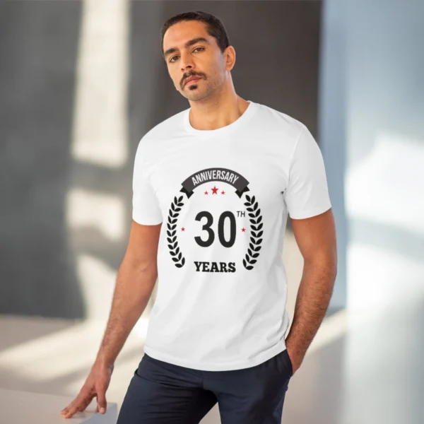 Men's PC Cotton 30th Anniversary Printed T Shirt (Color: White, Thread Count: 180GSM) - Image 6