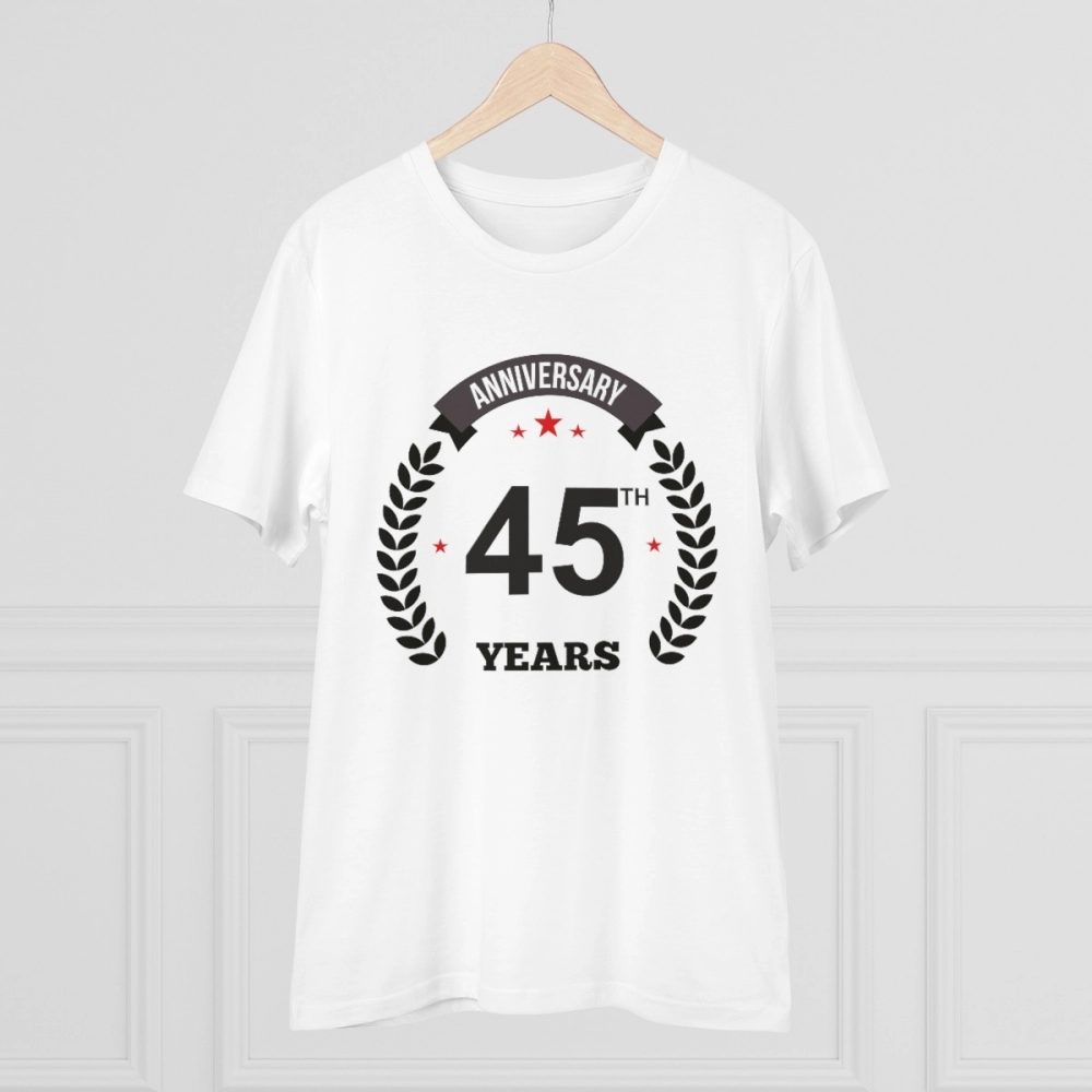 Men's PC Cotton 45th Anniversary Printed T Shirt (Color: White, Thread Count: 180GSM) - Image 3