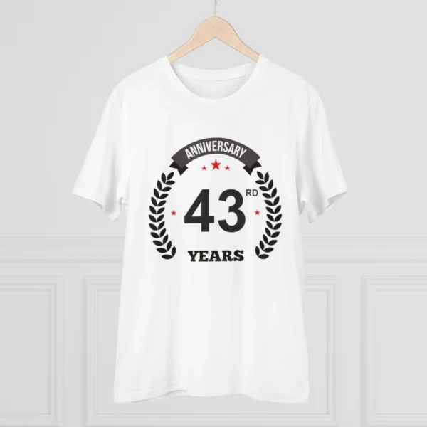 Men's PC Cotton 43rd Anniversary Printed T Shirt (Color: White, Thread Count: 180GSM) - Image 3
