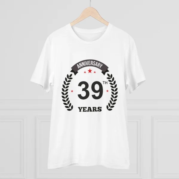 Men's PC Cotton 39th Anniversary Printed T Shirt (Color: White, Thread Count: 180GSM) - Image 3
