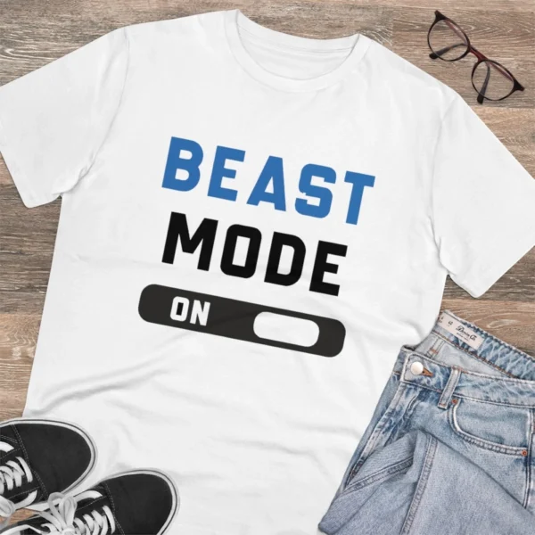 Men's PC Cotton Beast Mode On Printed T Shirt (Color: White, Thread Count: 180GSM) - Image 4