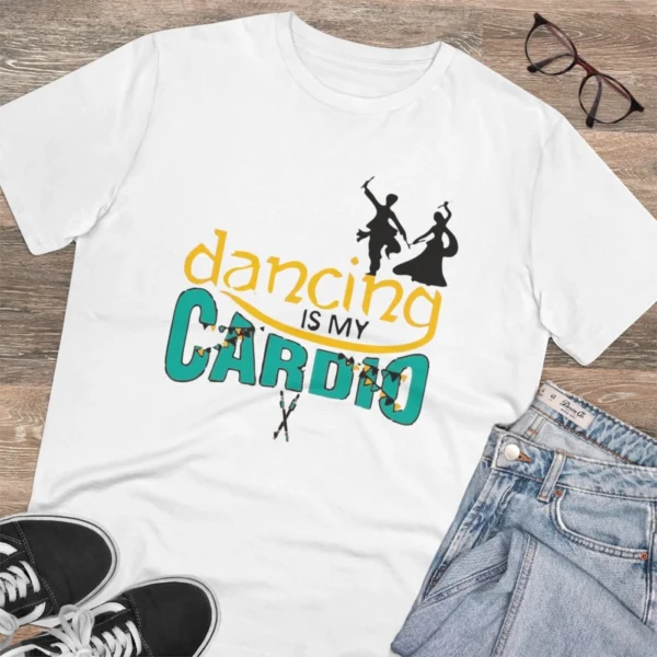 Men's PC Cotton Dancing Is My Cardio Printed T Shirt (Color: White, Thread Count: 180GSM) - Image 4