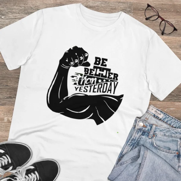 Men's PC Cotton Be Beter Than Yesterday Printed T Shirt (Color: White, Thread Count: 180GSM) - Image 4