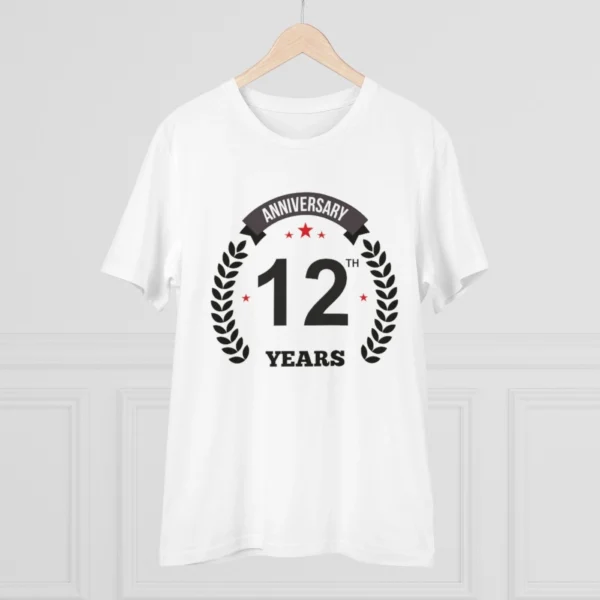 Men's PC Cotton 12th Anniversary Printed T Shirt (Color: White, Thread Count: 180GSM) - Image 3