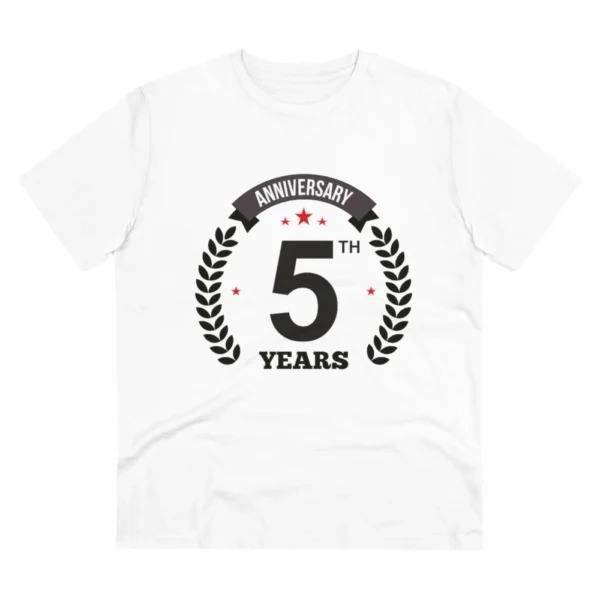Men's PC Cotton 5th Anniversary Printed T Shirt (Color: White, Thread Count: 180GSM)