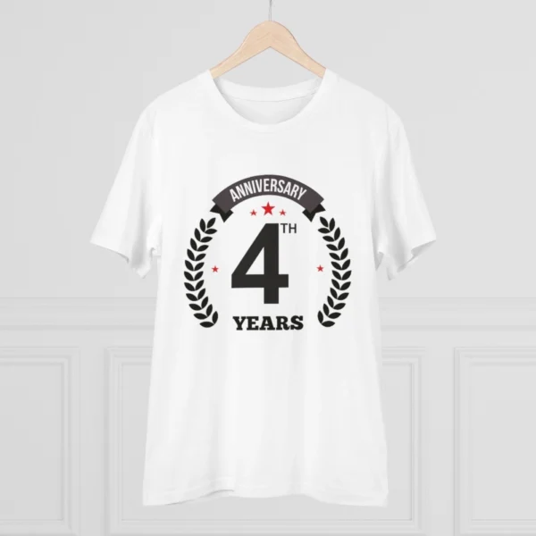 Men's PC Cotton 4th Anniversary Printed T Shirt (Color: White, Thread Count: 180GSM) - Image 3