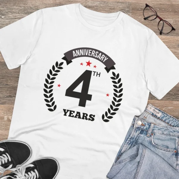 Men's PC Cotton 4th Anniversary Printed T Shirt (Color: White, Thread Count: 180GSM) - Image 4