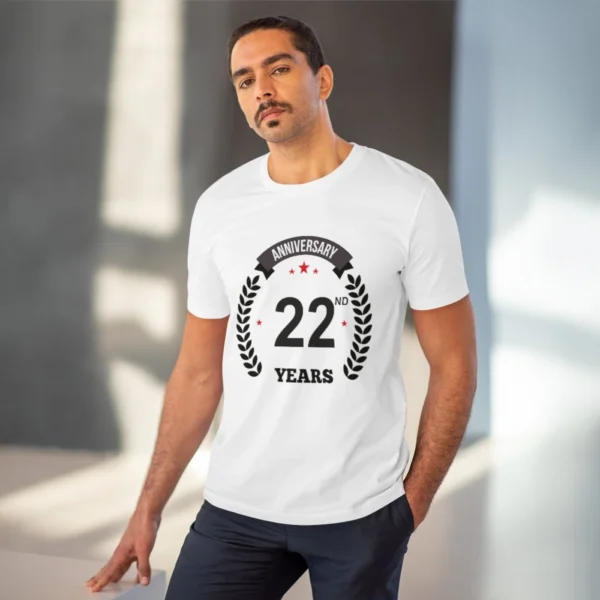 Men's PC Cotton 22nd Anniversary Printed T Shirt (Color: White, Thread Count: 180GSM) - Image 6