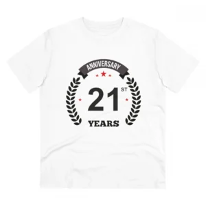 Men's PC Cotton 21st Anniversary Printed T Shirt (Color: White, Thread Count: 180GSM)