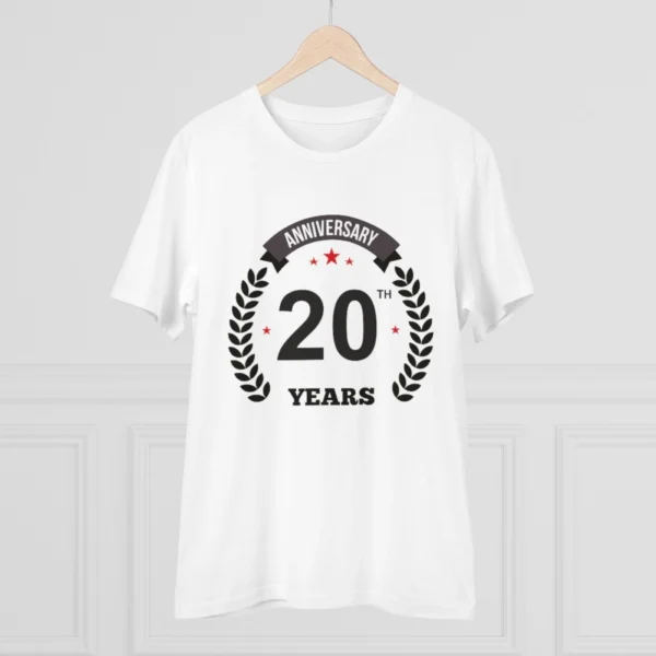 Men's PC Cotton 20th Anniversary Printed T Shirt (Color: White, Thread Count: 180GSM) - Image 3