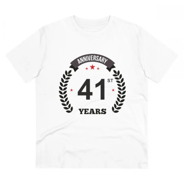 Men's PC Cotton 41st Anniversary Printed T Shirt (Color: White, Thread Count: 180GSM)