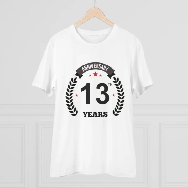 Men's PC Cotton 13th Anniversary Printed T Shirt (Color: White, Thread Count: 180GSM) - Image 3