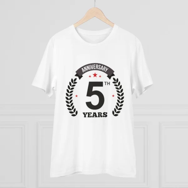 Men's PC Cotton 5th Anniversary Printed T Shirt (Color: White, Thread Count: 180GSM) - Image 3