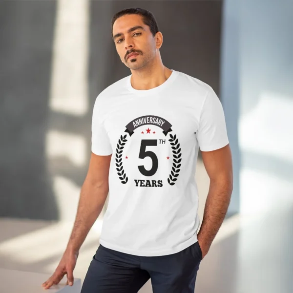 Men's PC Cotton 5th Anniversary Printed T Shirt (Color: White, Thread Count: 180GSM) - Image 6