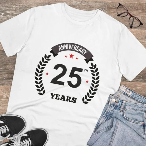 Men's PC Cotton 25th Anniversary Printed T Shirt (Color: White, Thread Count: 180GSM) - Image 4