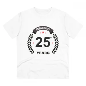 Men's PC Cotton 25th Anniversary Printed T Shirt (Color: White, Thread Count: 180GSM)