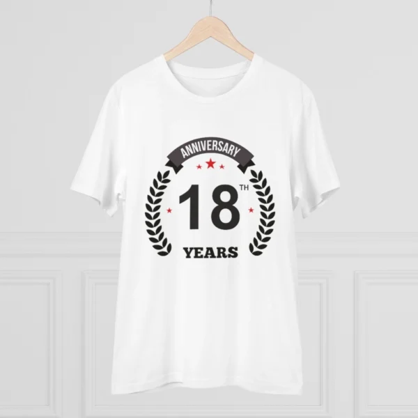 Men's PC Cotton 18th Anniversary Printed T Shirt (Color: White, Thread Count: 180GSM) - Image 3