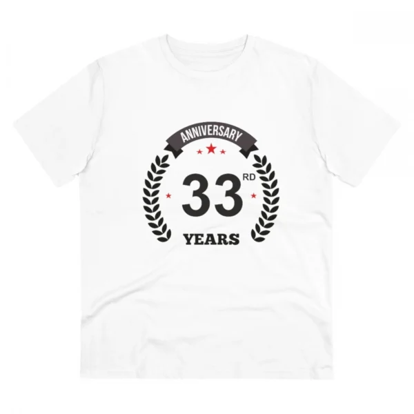 Men's PC Cotton 33rd Anniversary Printed T Shirt (Color: White, Thread Count: 180GSM)
