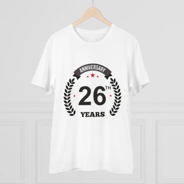 Men's PC Cotton 26th Anniversary Printed T Shirt (Color: White, Thread Count: 180GSM) - Image 3