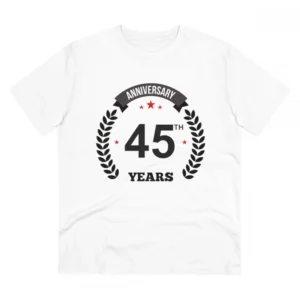 Men's PC Cotton 45th Anniversary Printed T Shirt (Color: White, Thread Count: 180GSM)