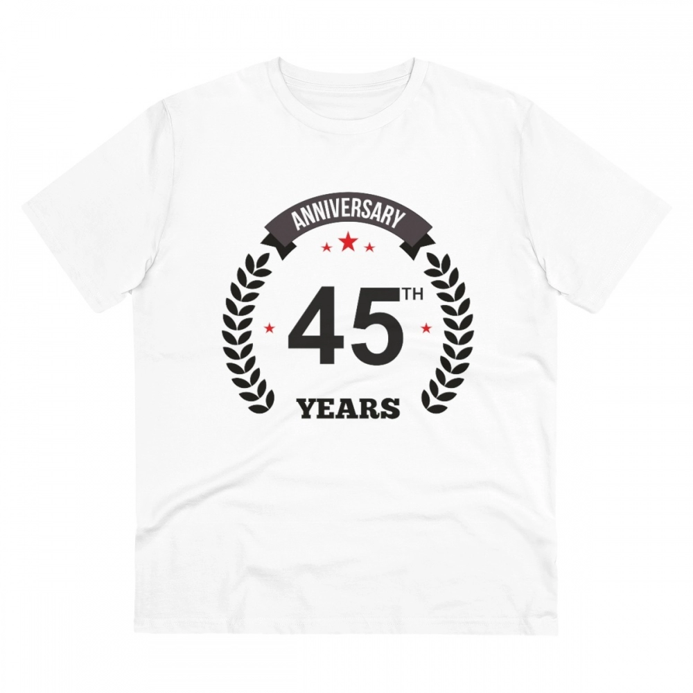 Men's PC Cotton 45th Anniversary Printed T Shirt (Color: White, Thread Count: 180GSM)