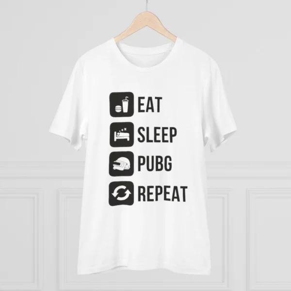 Men's PC Cotton Eat Sleep Pubg Repeat Printed T Shirt (Color: White, Thread Count: 180GSM) - Image 3