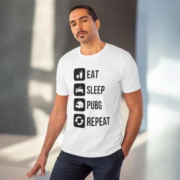 Men's PC Cotton Eat Sleep Pubg Repeat Printed T Shirt (Color: White, Thread Count: 180GSM) - Image 6