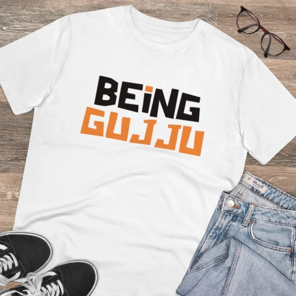 Men's PC Cotton Being Gujju Printed T Shirt (Color: White, Thread Count: 180GSM) - Image 4