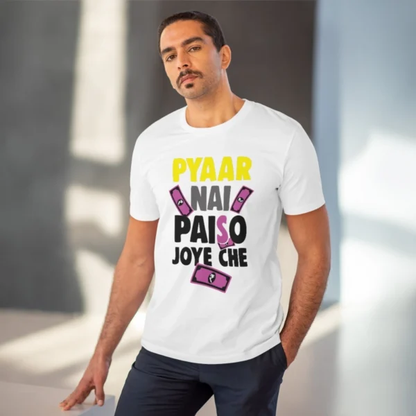 Men's PC Cotton Pyaar Nay Paisa Joy Che Printed T Shirt (Color: White, Thread Count: 180GSM) - Image 6