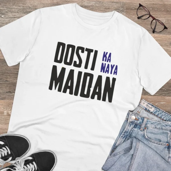 Men's PC Cotton Dosti Ka Naya Maidan Printed T Shirt (Color: White, Thread Count: 180GSM) - Image 4