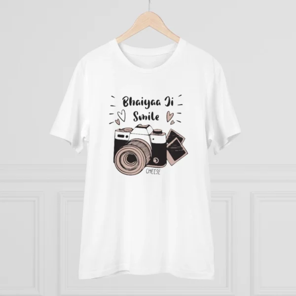 Men's PC Cotton Bhaiya Ji Smile Printed T Shirt (Color: White, Thread Count: 180GSM) - Image 3